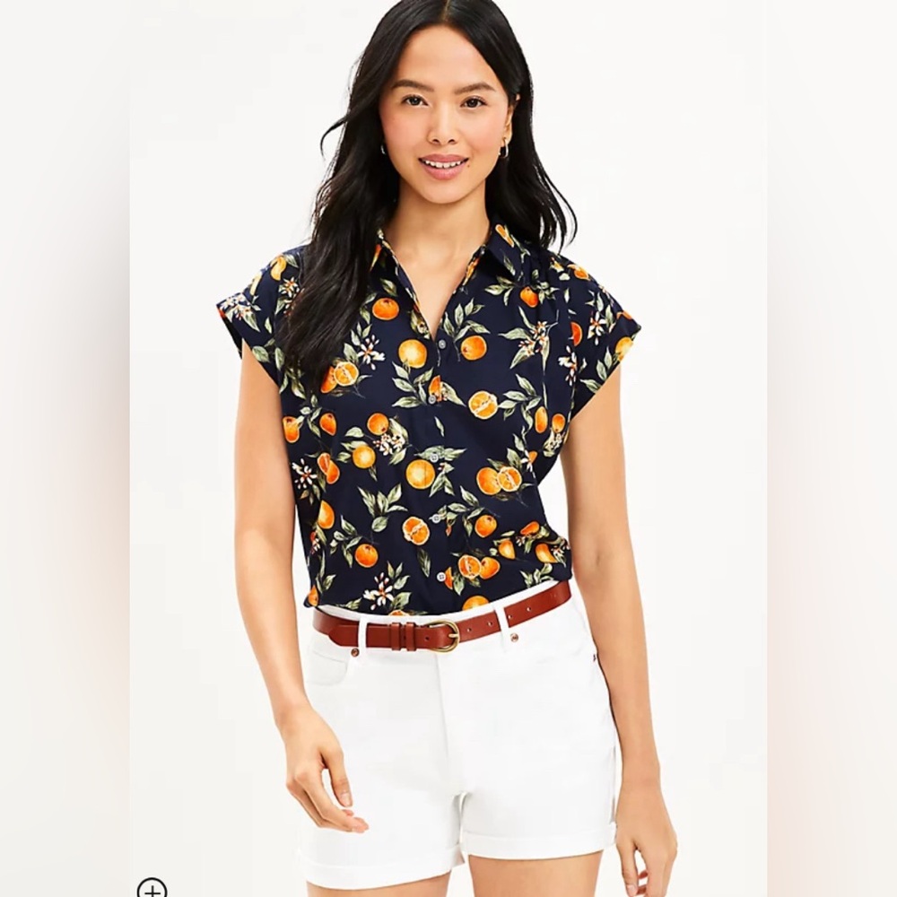 Loft Button Down Cotton Short Sleeve Blouse Size M